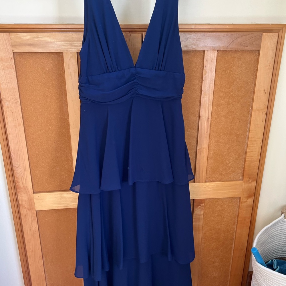 Lulus Navy Blue Women's Deep V Plunge Ruffle Dress